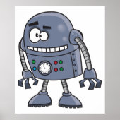 Funny Robot Character Niedlich Blue Retro Poster (Vorne)