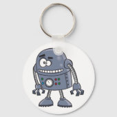 Funny Robot Character Niedlich Blue Retro Schlüsselanhänger (Rückseite)