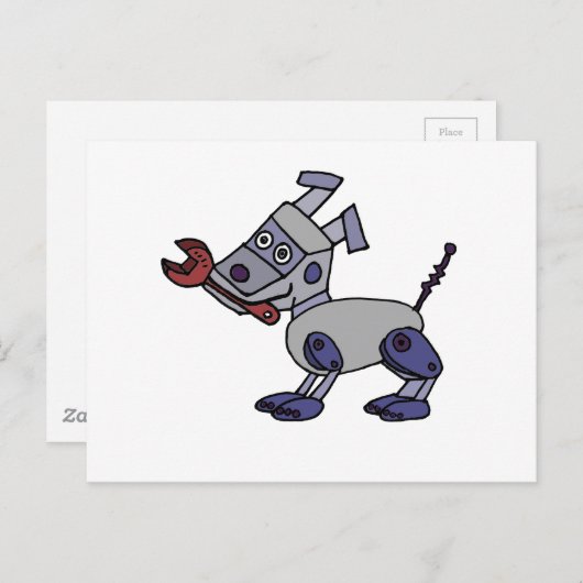 Funny Robot Dog with Wrench Postkarte (Vorne/Hinten)