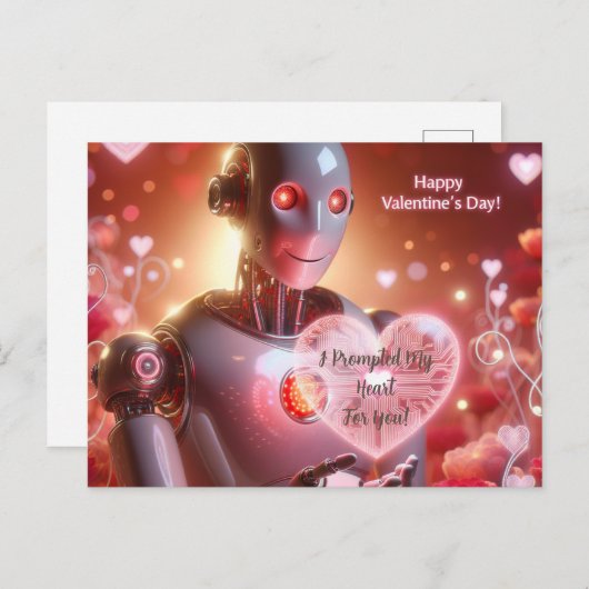 Funny Robot Valentinstag Postkarte (Vorne/Hinten)
