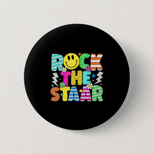 Funny Rock The Staar Testing Day Teacher Kids Moti Button (Vorderseite)