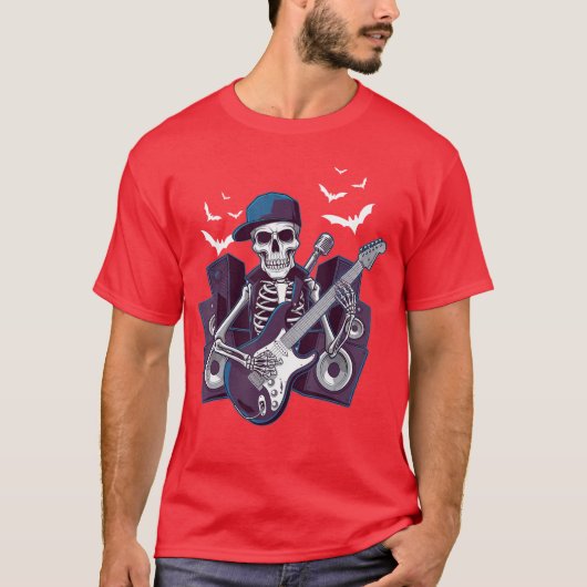Funny Rocker Skeleton Cap Skater Cool Halloween Pu T-Shirt (Vorderseite)