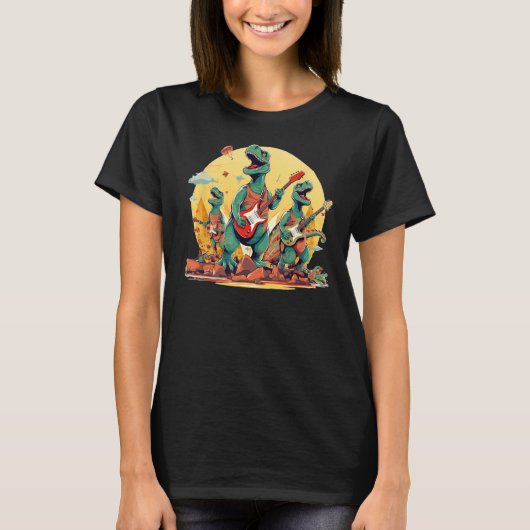 Funny Rock'n Roll Dinosaurier für T Rex und Gitarr T-Shirt (Vorderseite)