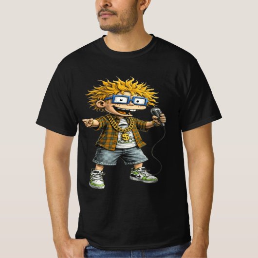 Funny Rockstar Cartoon Character Graphic T-Shirt  (Vorderseite)