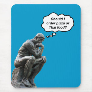 Funny Rodin Thinker Statue - Pizza oder Thai Food? Mousepad