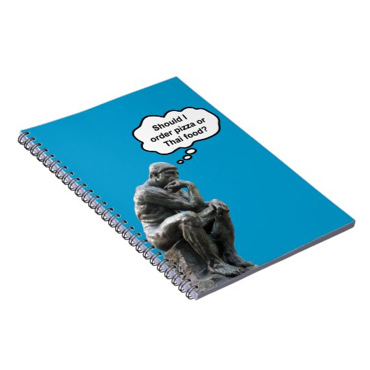 Funny Rodin Thinker Statue - Pizza oder Thai Food? Notizblock (Rechte Seite)