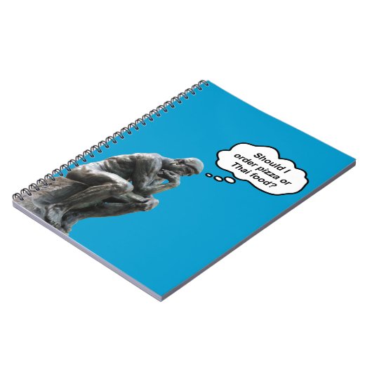 Funny Rodin Thinker Statue - Pizza oder Thai Food? Notizblock (Linke Seite)