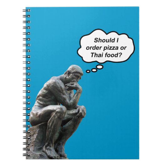 Funny Rodin Thinker Statue - Pizza oder Thai Food? Notizblock (Vorderseite)