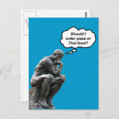 Funny Rodin Thinker Statue - Pizza oder Thai Food? Postkarte (Vorne/Hinten)