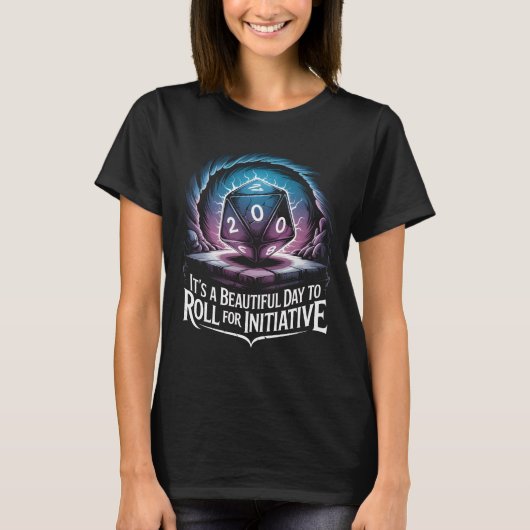 Funny Roll For Initiative D20 Dice TTRPG Gamer Gif T-Shirt (Vorderseite)