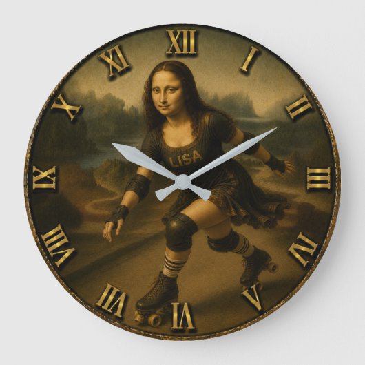 Funny Roller Skating Mona Lisa Skater Gift Große Wanduhr (Vorderseite)