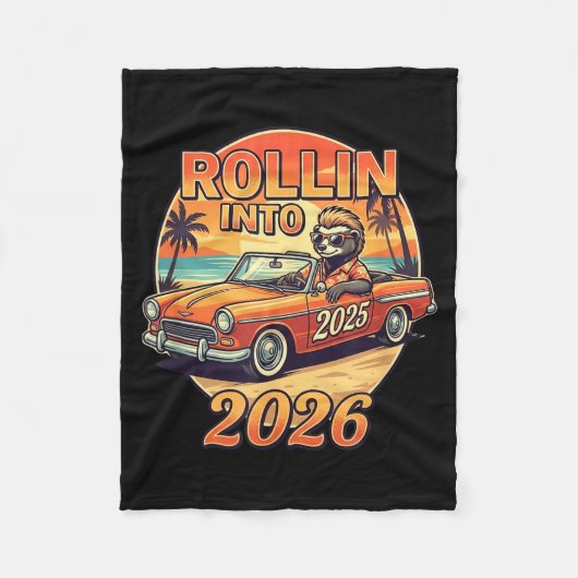 Funny Rollin Into 2026 Retro Car Sunset Vibes Artw Fleecedecke (Vorderseite)