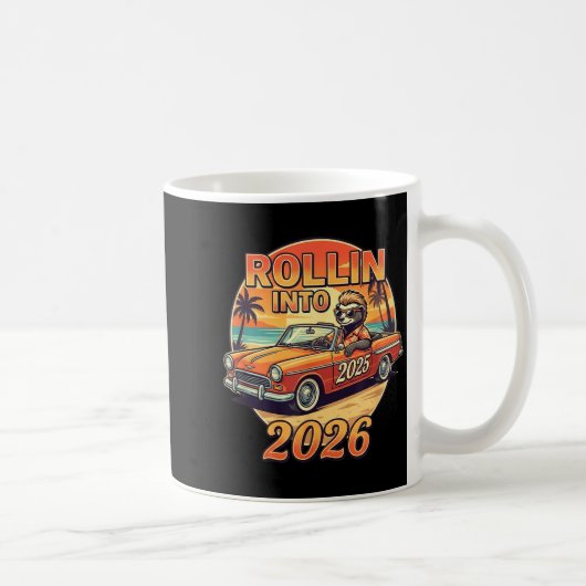 Funny Rollin Into 2026 Retro Car Sunset Vibes Artw Kaffeetasse (Rechts)