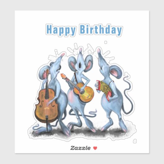 Funny Romantic Mouse Band - Happy Birthday Aufkleber (Blatt)