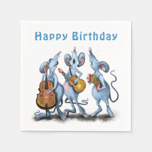 Funny Romantic Mouse Band - Happy Birthday Serviette