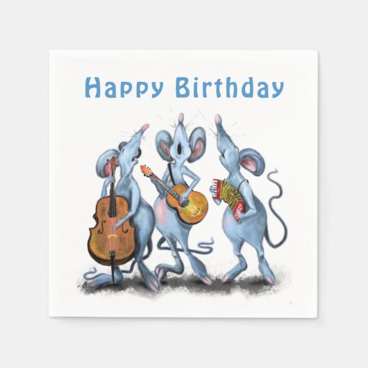 Funny Romantic Mouse Band - Happy Birthday Serviette (Vorderseite)