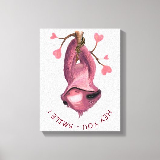 Funny Romantic Sloth Smile Canvas Print Leinwanddruck (Vorderseite)