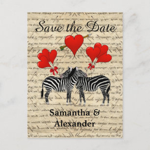 Funny romantic Zebra Save the Date Ankündigungspostkarte