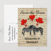 Funny romantic Zebra Save the Date Ankündigungspostkarte (Vorne/Hinten)