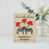 Funny romantic Zebra Save the Date Ankündigungspostkarte (Stehend Vorderseite)