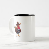 Funny Rooster Cartoon Illustration Art Zweifarbige Tasse (Vorderseite Links)