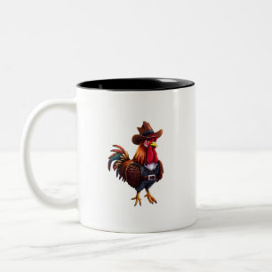 Funny Rooster Cartoon Illustration Art Zweifarbige Tasse