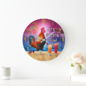 Funny Rooster Chicken Cocktail Time Tropischer Str Große Wanduhr (Zuhause)