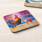 Funny Rooster Chicken Cocktail Tropischer Strand N Getränkeuntersetzer (Linke Seite)