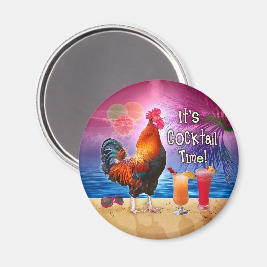 Funny Rooster Chicken Cocktails Tropisches Meer Magnet (Vorderseite/Rückseite)