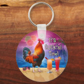 Funny Rooster Chicken Cocktails Tropisches Meer Schlüsselanhänger (Vorderseite)