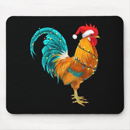 Funny Rooster Chicken Santa Christmas Lights Farme Mousepad (Vorne)