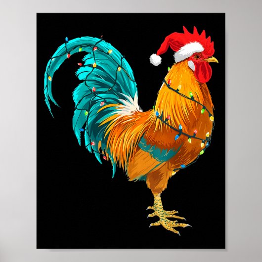 Funny Rooster Chicken Santa Christmas Lights Farme Poster (Vorne)