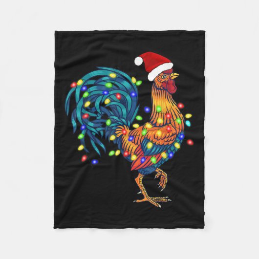 Funny Rooster Chicken Weihnachtsbeleuchtung Pajama Fleecedecke (Vorderseite)