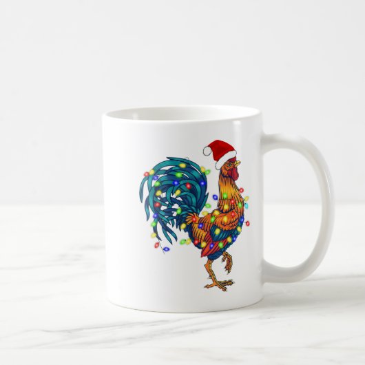Funny Rooster Chicken Weihnachtsbeleuchtung Pajama Kaffeetasse (Rechts)