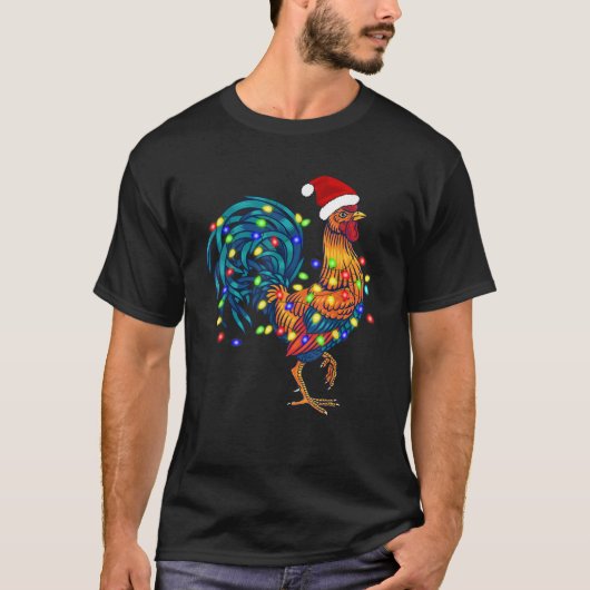 Funny Rooster Chicken Weihnachtsbeleuchtung Pajama T-Shirt (Vorderseite)