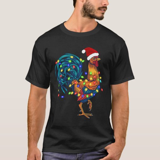 Funny Rooster Chicken Weihnachtsbeleuchtung Pajama T-Shirt (Vorderseite)