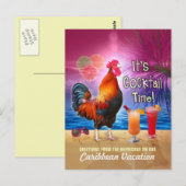 Funny Rooster Cocktails Tropischer Strandurlaub Postkarte (Vorne/Hinten)