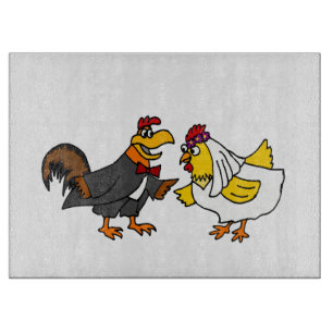 Funny Rooster Groom und Hen Bride Wedding Schneidebrett