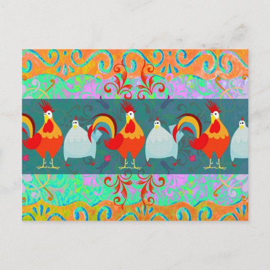 Funny Rooster Hen Funky Chicken Farm Animal Gips Postkarte (Vorderseite)