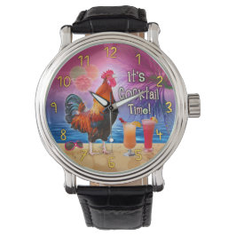 Funny Rooster Hühnchen trinken tropisches Meer Armbanduhr