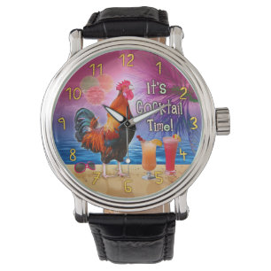 Funny Rooster Hühnchen trinken tropisches Meer Armbanduhr