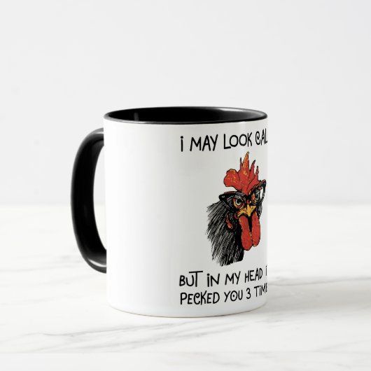 Funny Rooster/ Ich habe dich dreimal gefickt Tasse (Vorderseite Links)