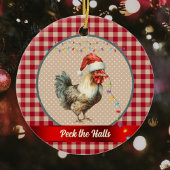 Funny Rooster Peck die Hallen Weihnachts-Lichter Keramik Ornament