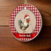 Funny Rooster Peck die Hallen Weihnachts-Lichter Keramik Ornament