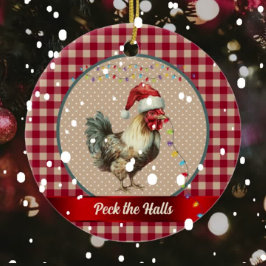 Funny Rooster Peck die Hallen Weihnachts-Lichter Keramik Ornament