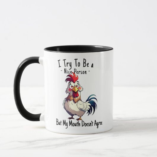 Funny Rooster Sarcastic Pun Coffee Mug - Bad Mouth Tasse (Links)