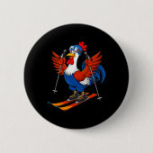 Funny Rooster Skiing Adventure Cartoon Button (Vorderseite)