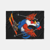 Funny Rooster Skiing Adventure Cartoon  Fleecedecke (Vorderseite (Horizontal))