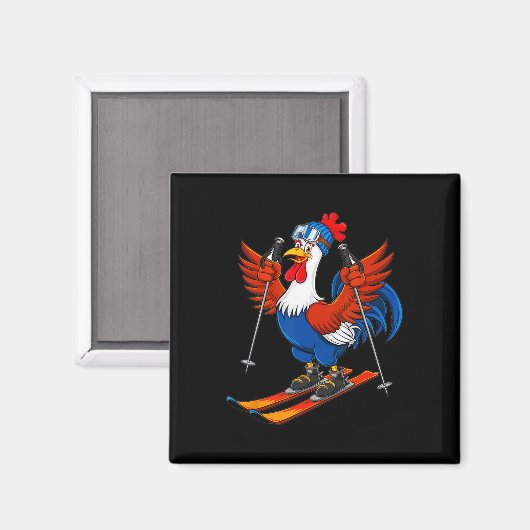 Funny Rooster Skiing Adventure Cartoon  Magnet (Vorderseite/Rückseite)