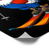 Funny Rooster Skiing Adventure Cartoon  Poster (Ecke)